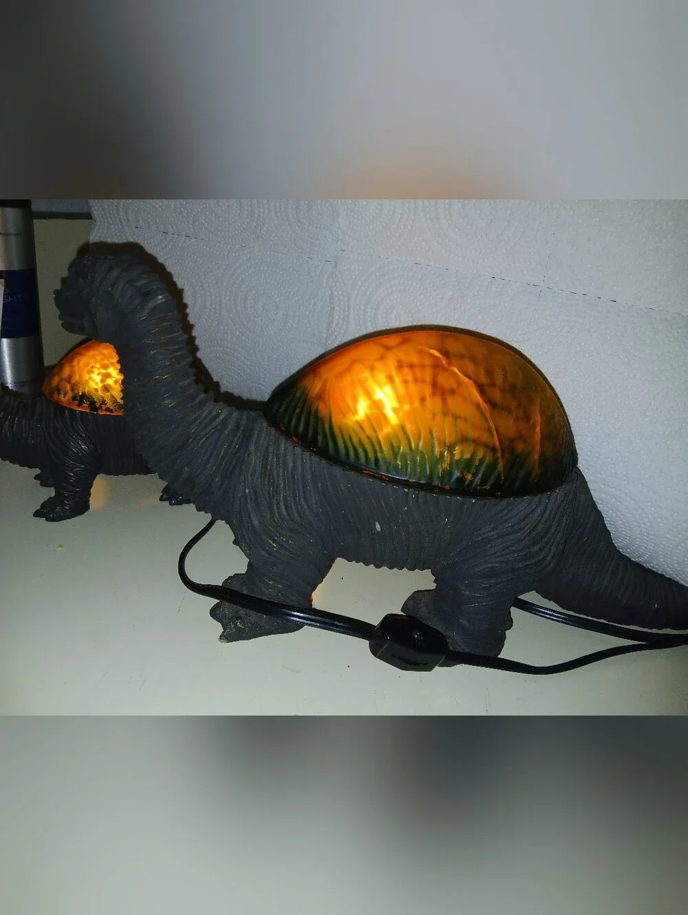 Vintage 1990's Cheyenne Dinosaur Lamps with Amber-Green Glass Shade
